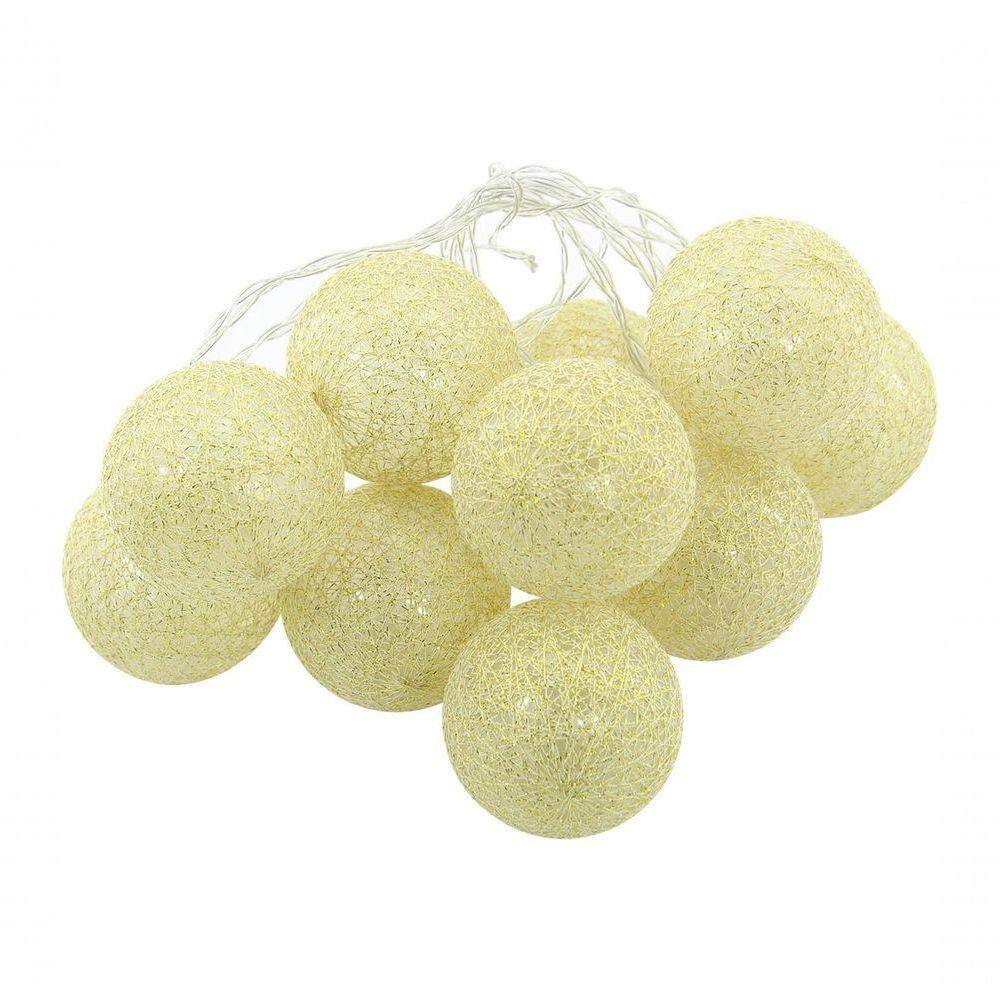 Cordão Fio De Luz Luminária De Bolinhas Dourado Led 10 Bolas 1,80m à Pilha