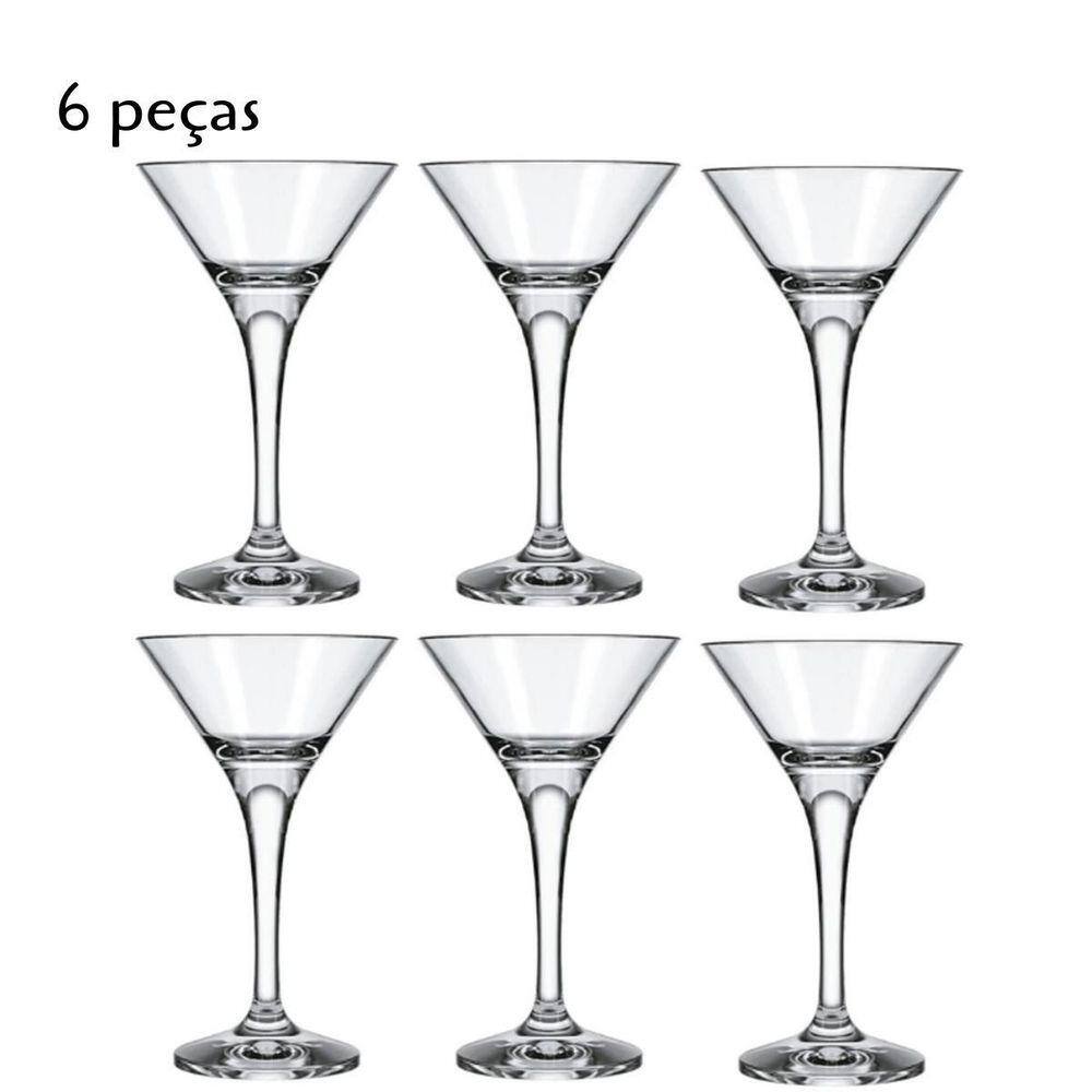 Jogo De Taças Em Vidro 6 Pçs 100Ml Mini Martini Transparente