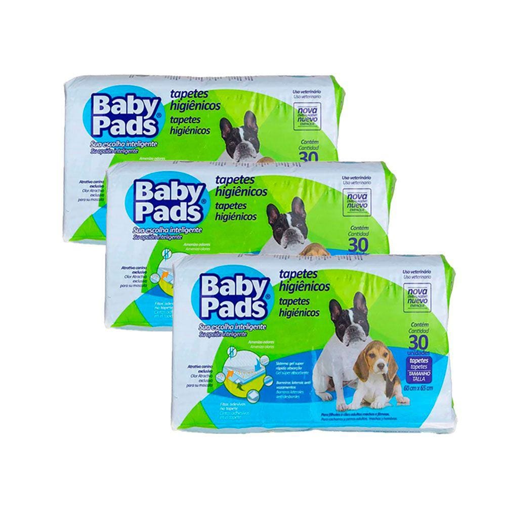 Combo 3 Tapetes Higienicos Cães Baby Pads C/30 Unidades Cada