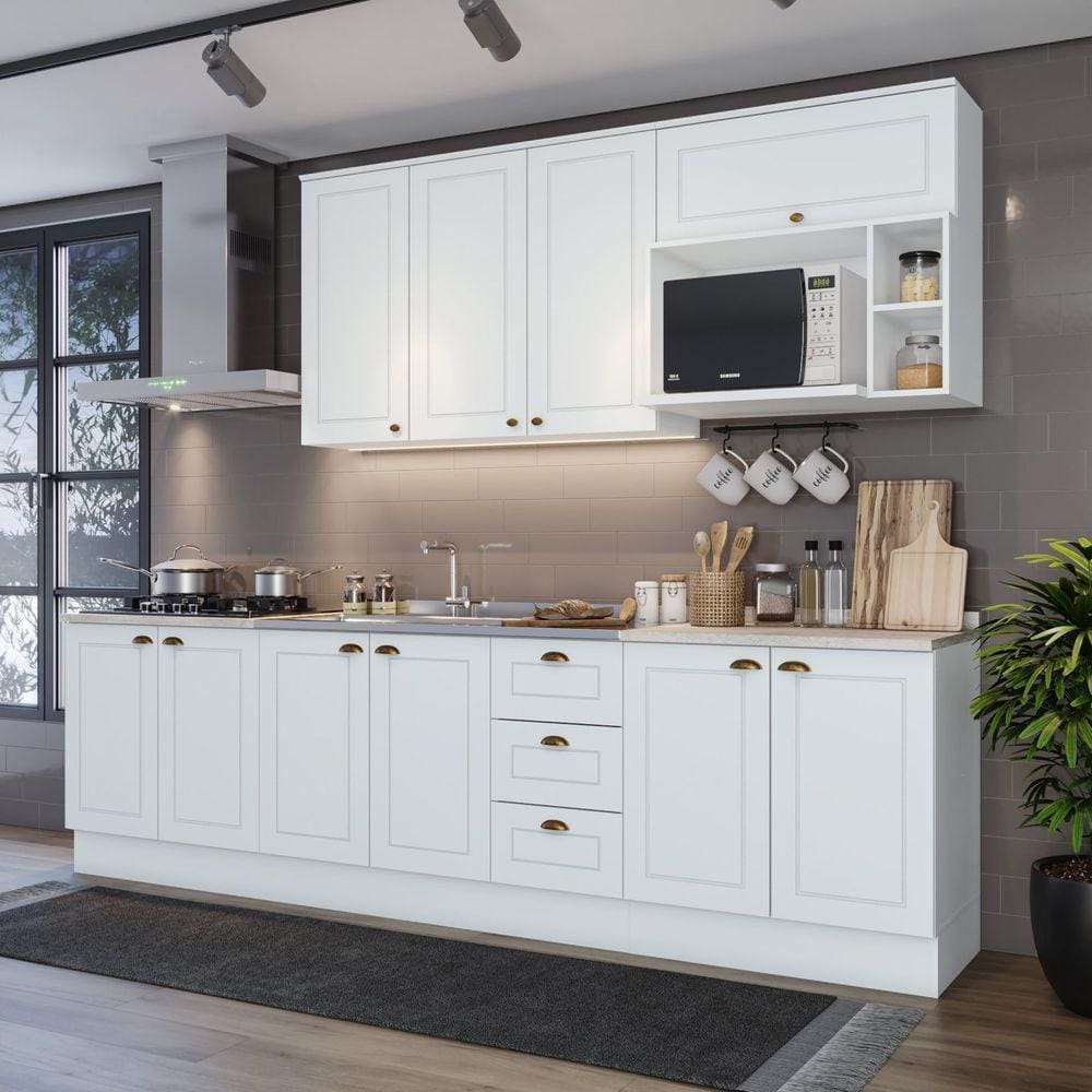 Cozinha Compacta 6 Peças com Tampo Para Cooktop Branco/Calcare