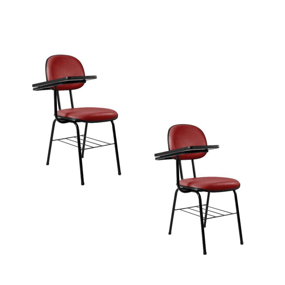 Kit 2 Cadeiras Com Porta Livros Universitária Ecoflex Vermelho