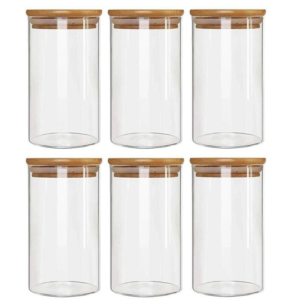 Kit 6 Potes Borossilicato Hermético Tampa Bambu 800Ml Class