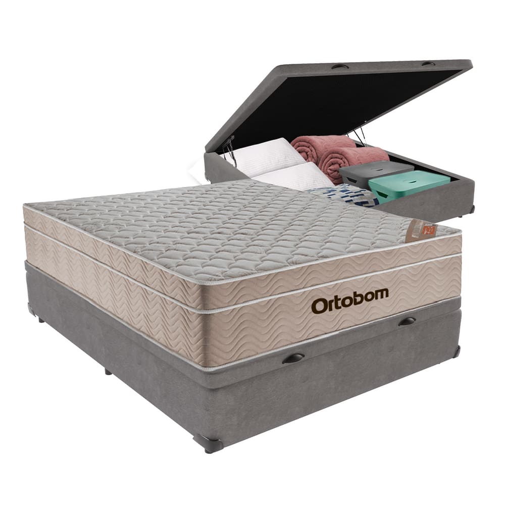 Cama Box Molas Ensacadas com Baú Cinza Viúvo Airtech Ortobom