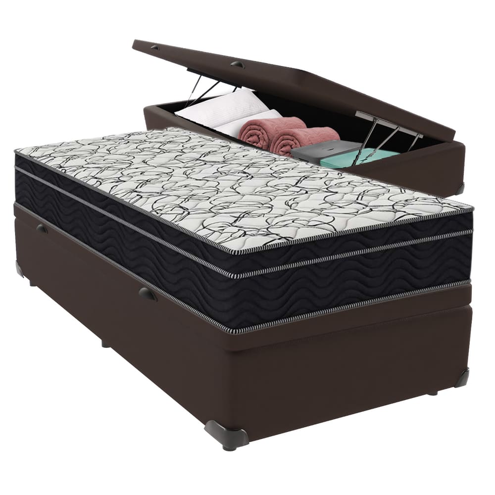 Cama Box Solteiro Marrom Colchão Airtech 150 Extra Firme D45