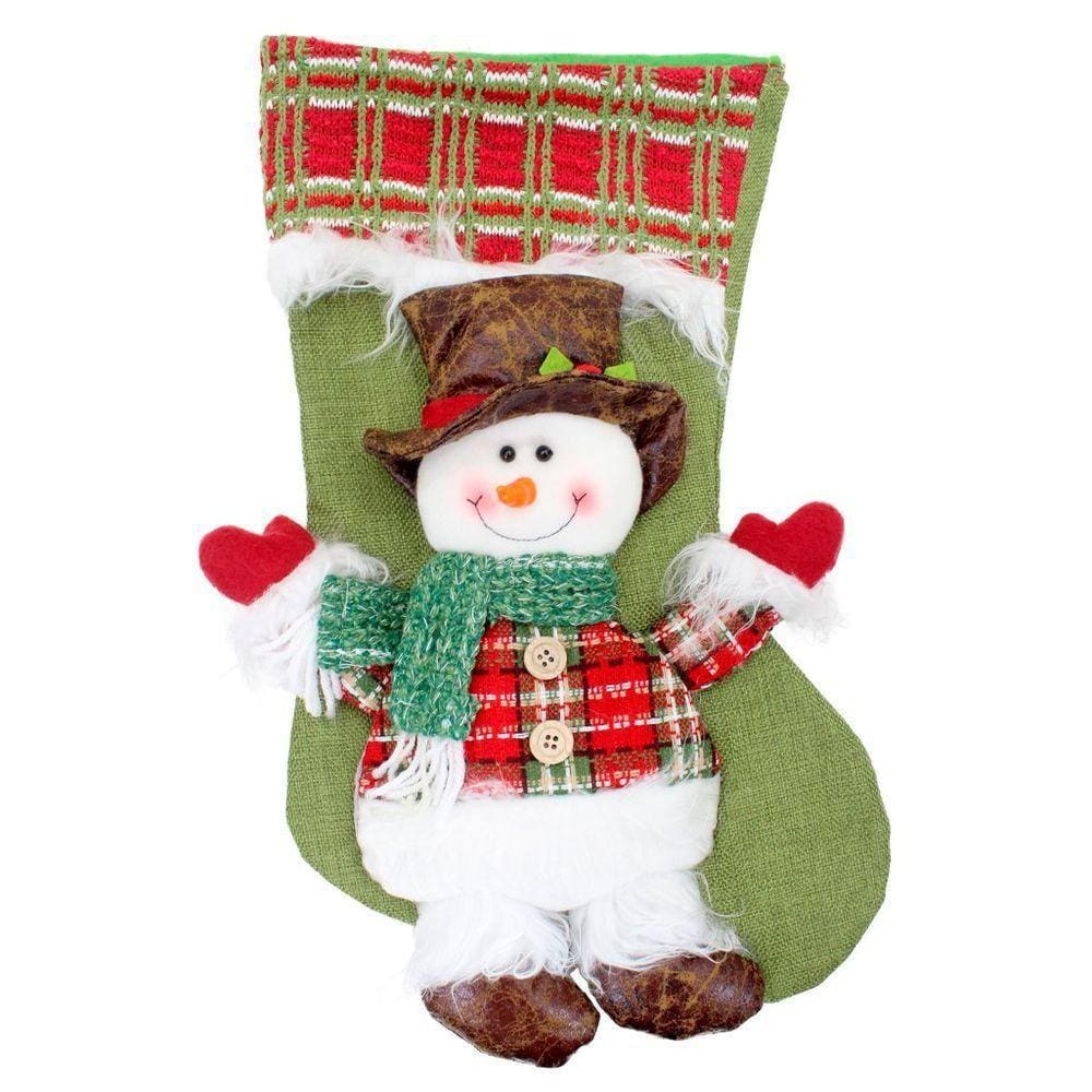Bota Meia Enfeite Natal Tecido Boneco De Neve 45cm