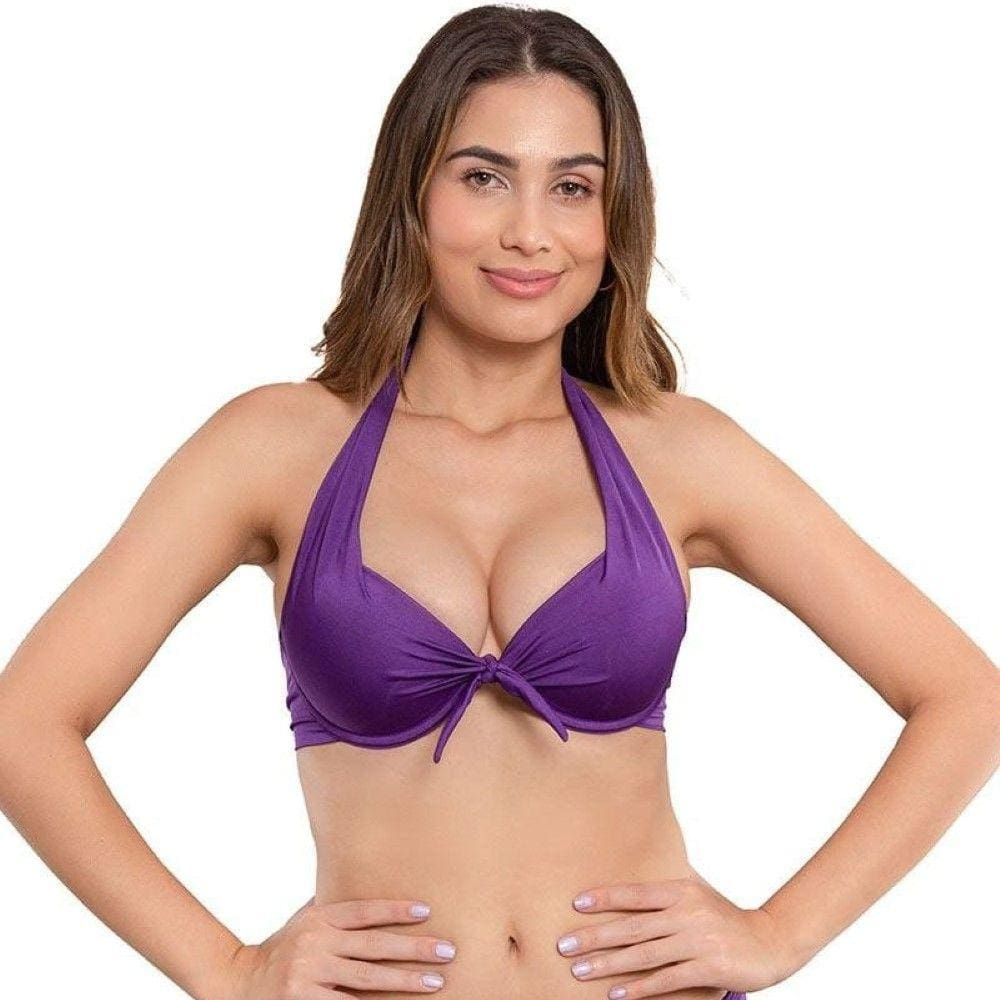 Biquíni Top Cor Neon Tecido Canelado Roxo Estiloso Confortável Meia Taça