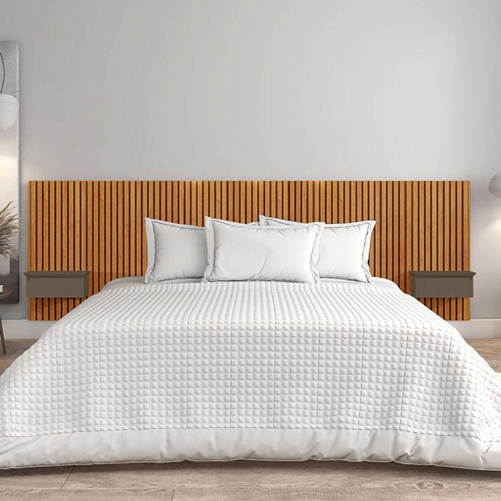 Cabeceira King Paris Ripado Quarto 2 Mesas com Gaveta
