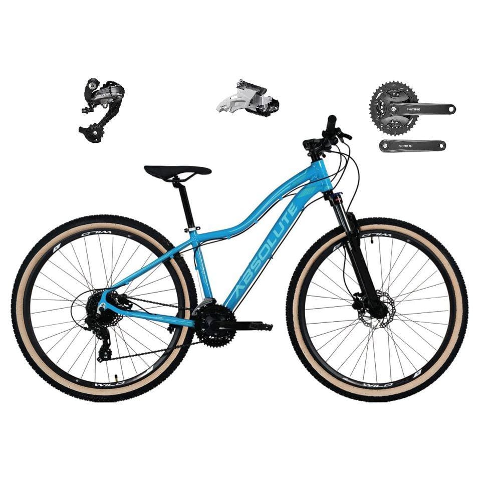 Bicicleta Aro 29 Absolute Hera Feminina Câmbios Shimano Altus 27v Freios Hidráulicos Garfo com Trava no Guidão Pneu com Faixa Bege - Azul