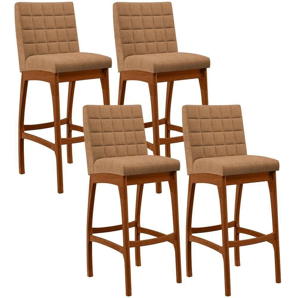 Kit 04 Banquetas Alta Para Cozinha Sala De Jantar Fixa Mila B04 Bouclê Mostarda