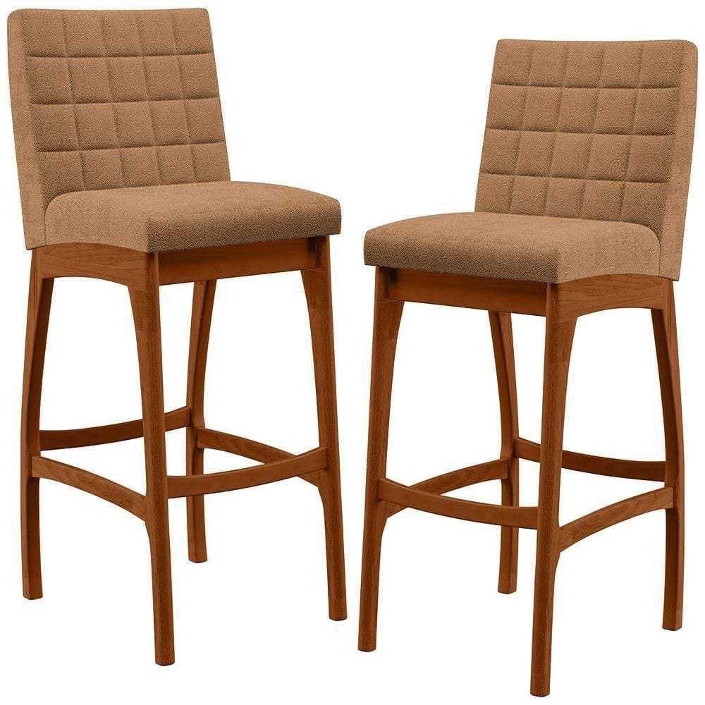 Kit 02 Banquetas Alta Para Cozinha Sala De Jantar Fixa Mila B04 Bouclê Mostarda