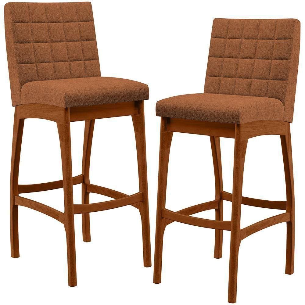 Kit 02 Banquetas Alta Para Cozinha Sala De Jantar Fixa Mila B04 Bouclê Terracota