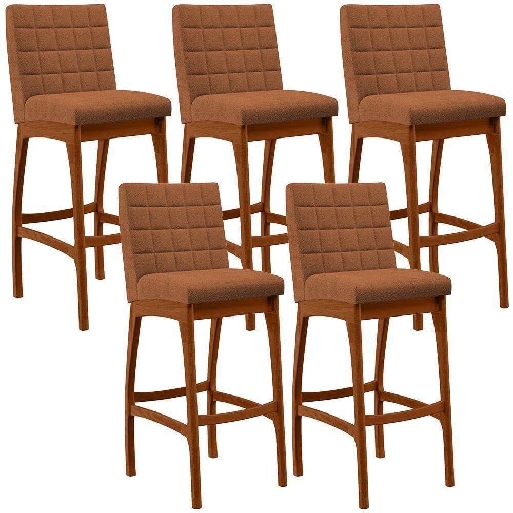 Kit 05 Banquetas Alta Para Cozinha Sala De Jantar Fixa Mila B04 Bouclê Terracota