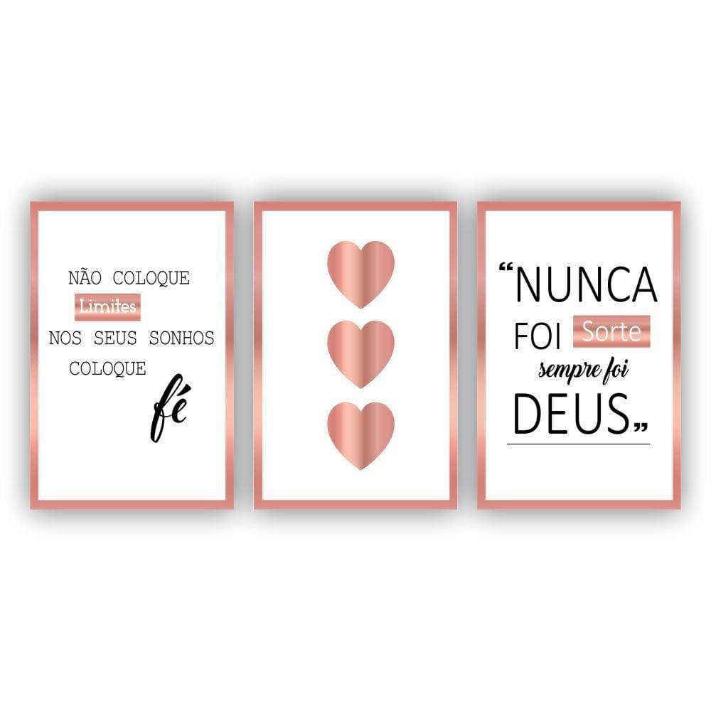 Kit Quadros Decorativos Sala 3Peças 80X60 Nunca Foi Sorte