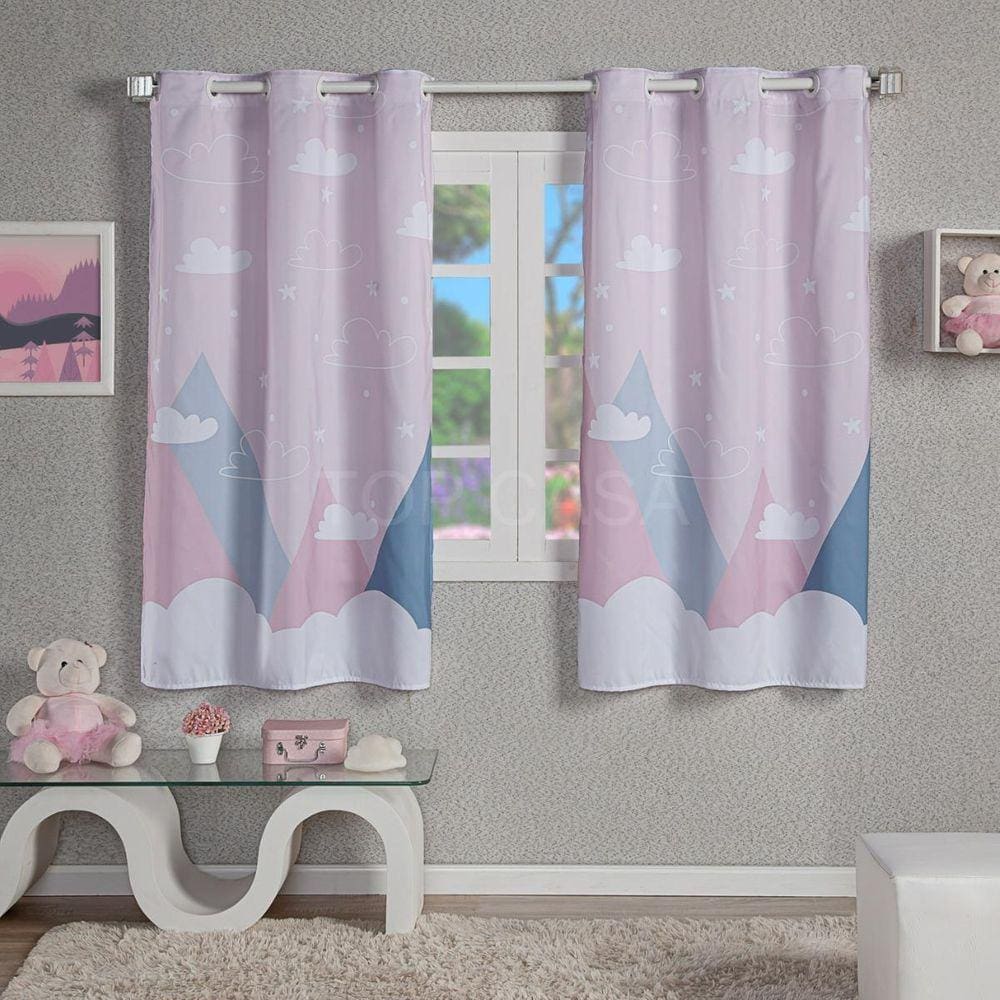 Cortina Infantil Quarto Bebe Menina Montanha Rosa 200X150