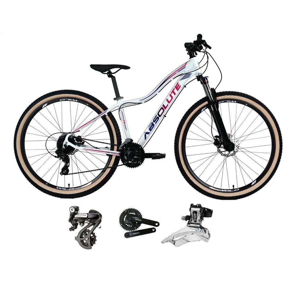 Bicicleta aro 29 Absolute Hera Feminina Shimano Altus 24V Freio a Disco Hidráulico Garfo com Trava Pneus Faixa Bege - Branco