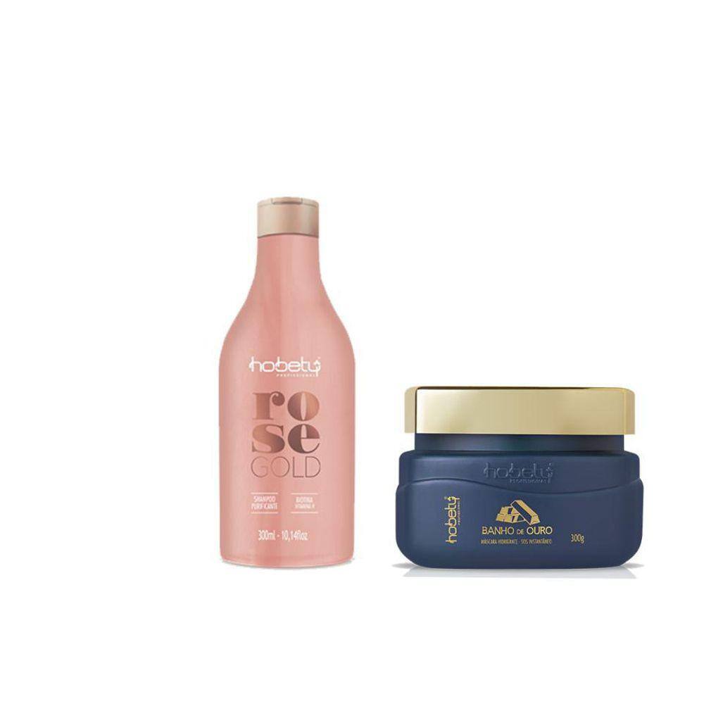 Hobety Kit Shampoo Rose Gold 300Ml+Máscara Banho De Ouro 300