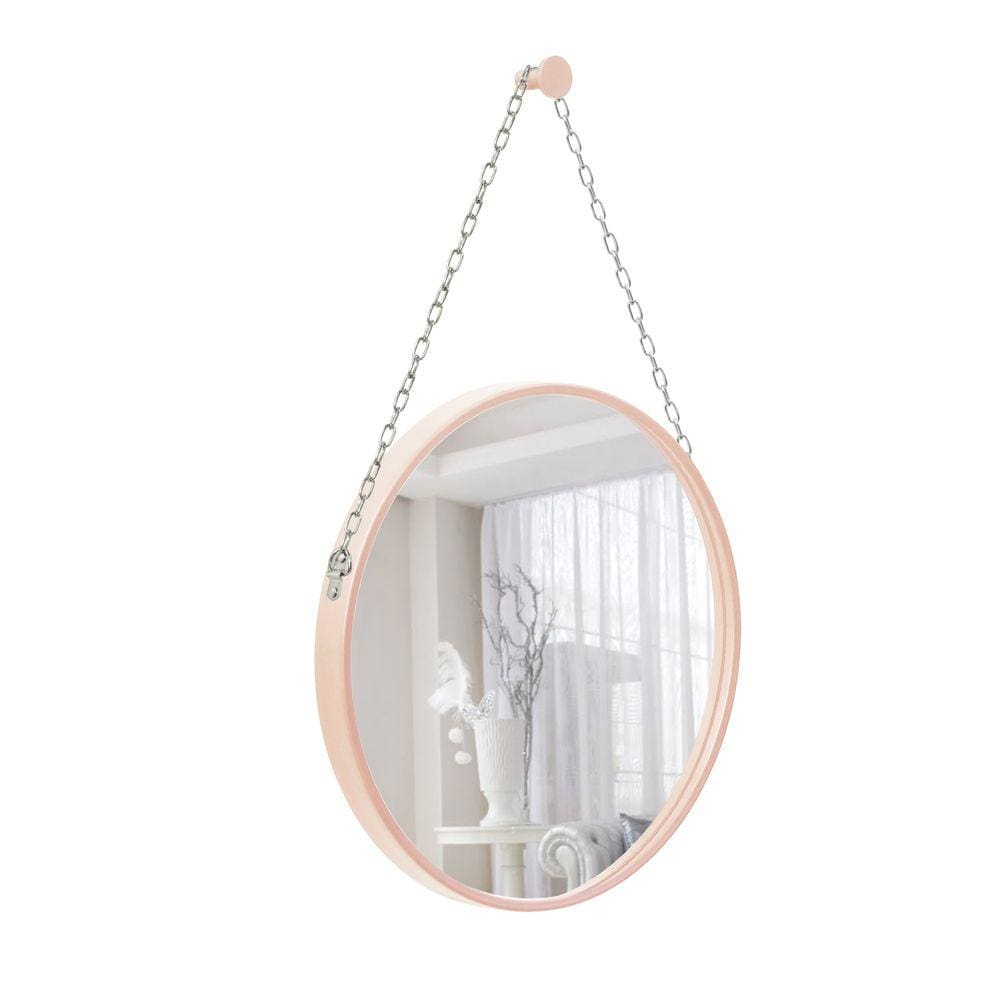 Espelho Decorativo Adnet Rosa Alça Corrente Cromada 60cm Redondo
