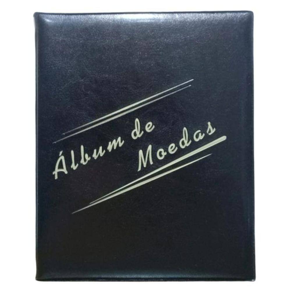 Álbum Acolchoado Pequeno Preto 2 Argolas Para 120 Moedas