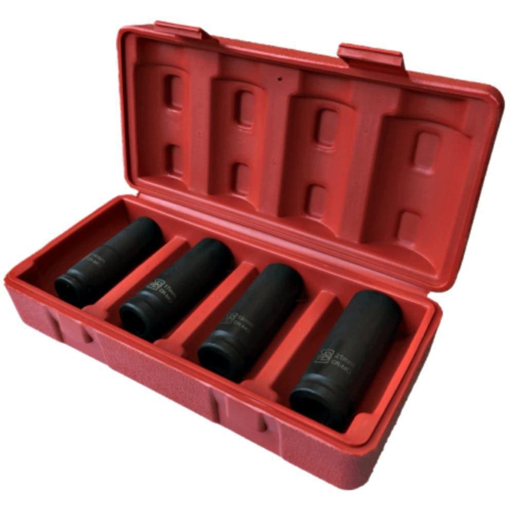 Jogo de Soquete 1/2 POL Longo 14 a 21 mm 4 Peças Sextavado SGT