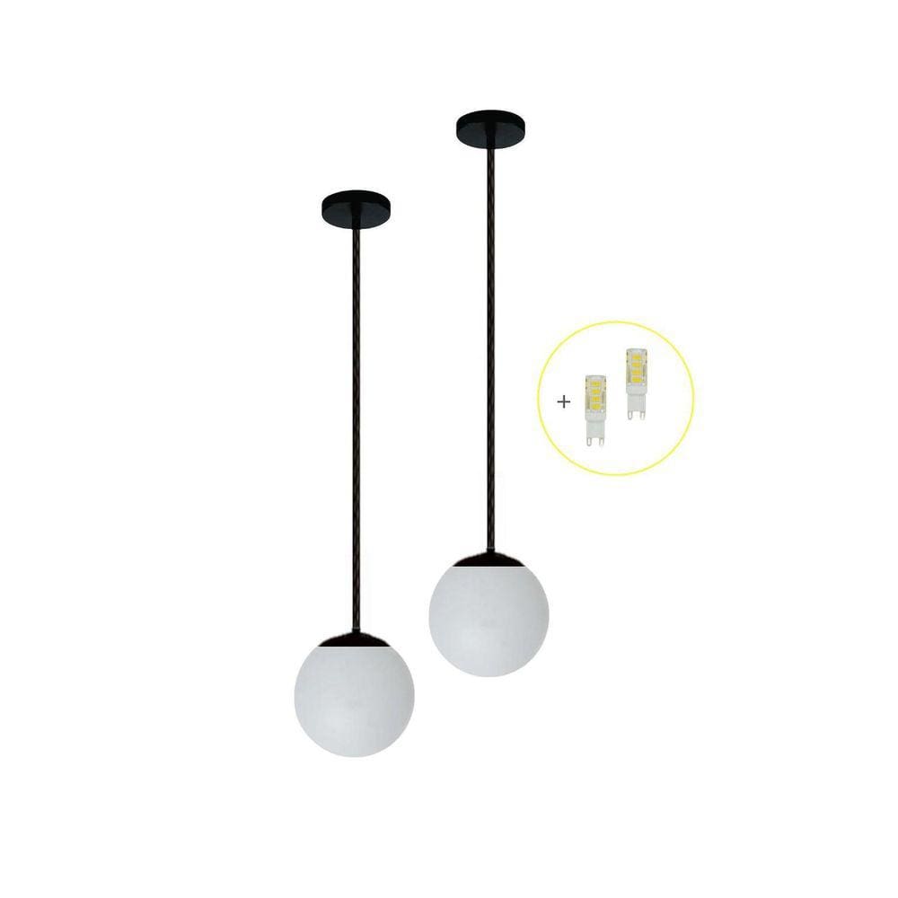 Kit 2 Pendente Preto Bancada Cozinha Cabeceira De Cama + Led