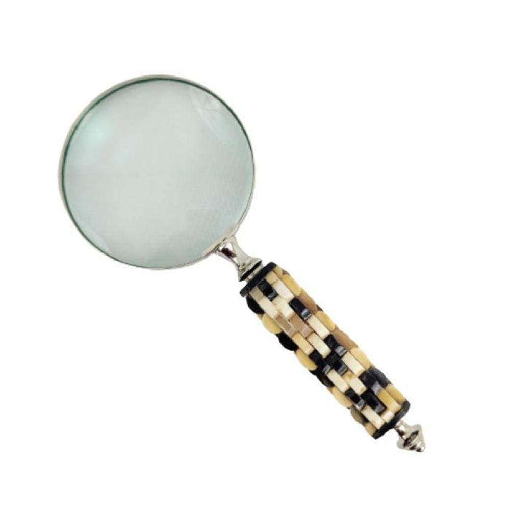 Lupa De Aumento Preta E Branca Osso 25X10X3Cm Escritório