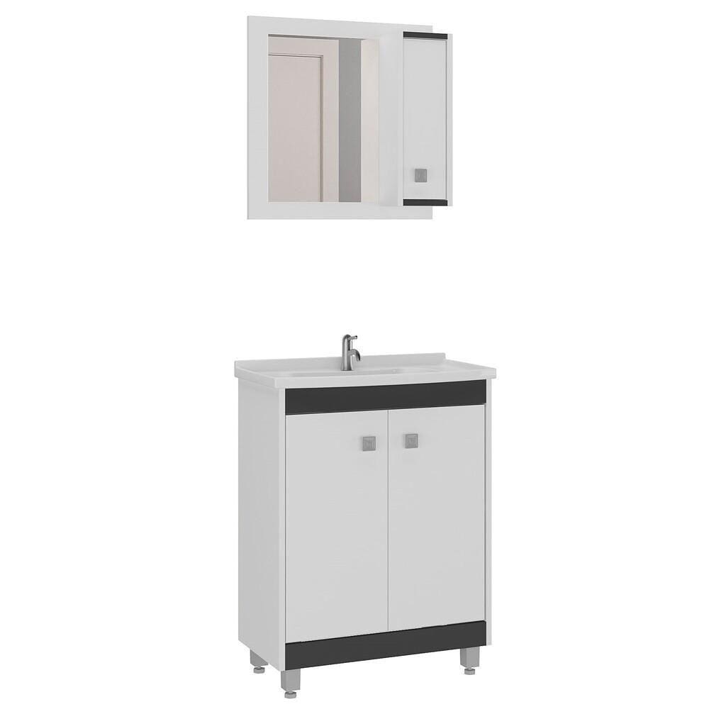 Gabinete Banheiro Com Cuba E Espelheira 60Cm Multimóveis Vcr10058 Branco/Preto Branco/Preto
