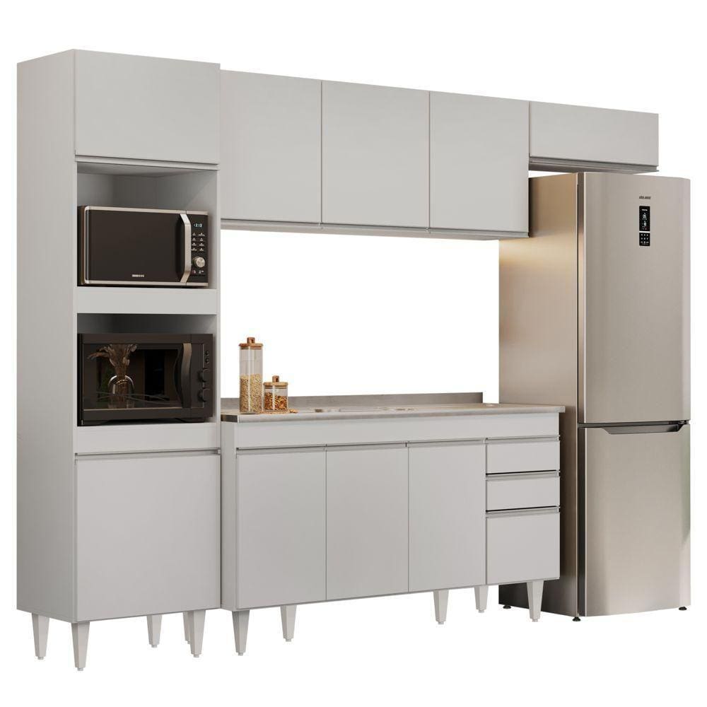 Armário De Cozinha Modulada 4 Peças Cp12 Com Pia Inox Branco - Lumil