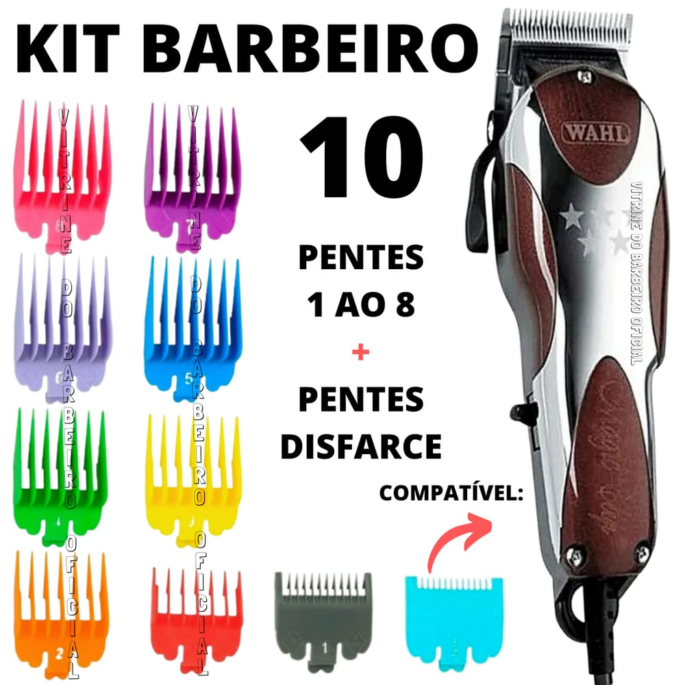 Kit Barbearia 10 Pentes Guia Com 2 Pentes Disfarce Inclusos!
