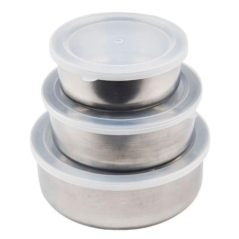 Kit Conjunto 3 Potes Inox Com Tampa Plástica
