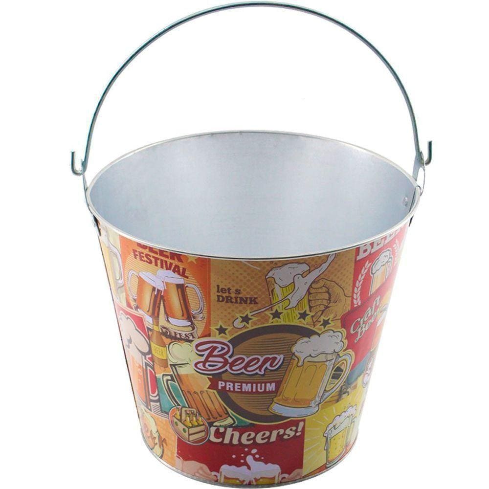 Kit 2 Baldes De Gelo Para Cerveja Estampado Em Metal Galvanizado 4,8 Litros