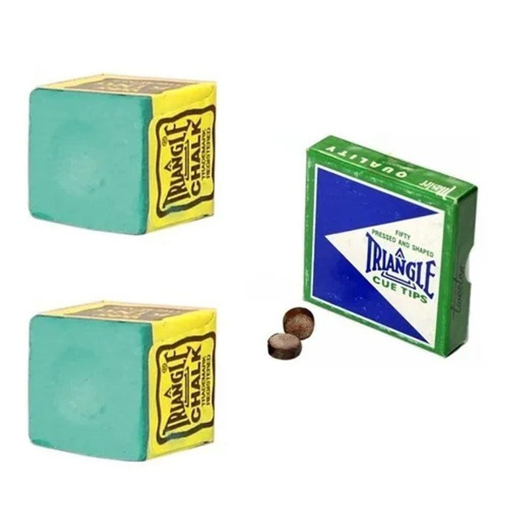 2 Giz Verde Triângle + 2 Sola Triângle Taco Sinuca Bilhar
