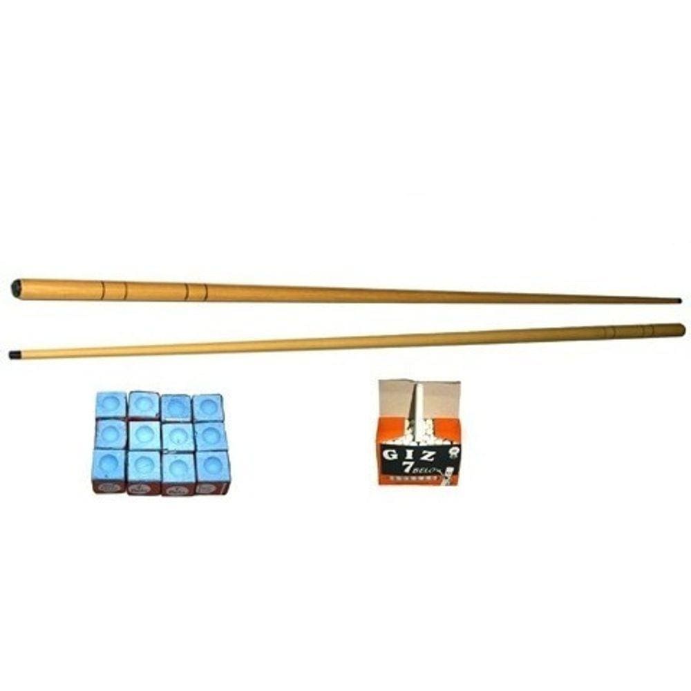 Kit 2 Taco 1,45m 1 Dz Giz Azul E 1 Cx Branco Sinuca Bilhar