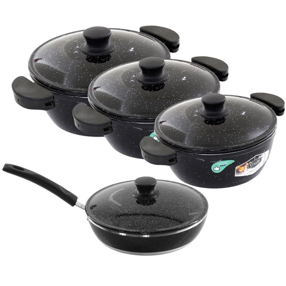 Kit 3 Panelas + Frigideira Gulê Alumínio 4 Peças Preto