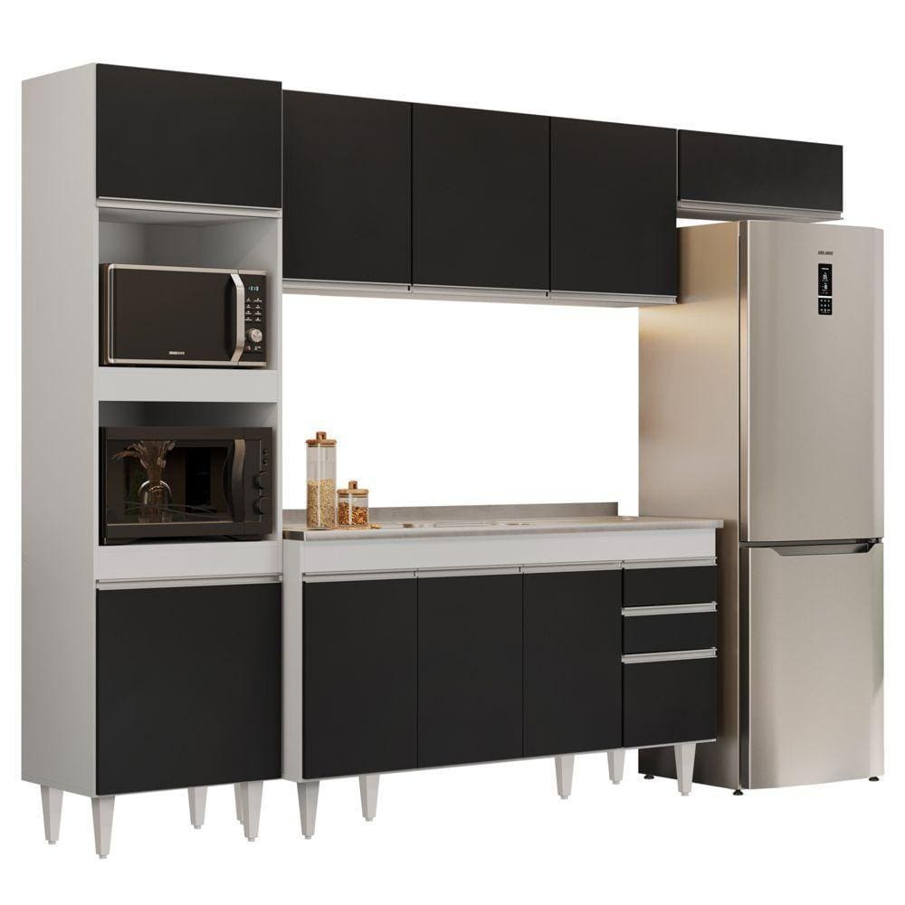 Armário De Cozinha Modulada 4 Peças Cp12 Com Pia Inox Branco/preto - Lumil