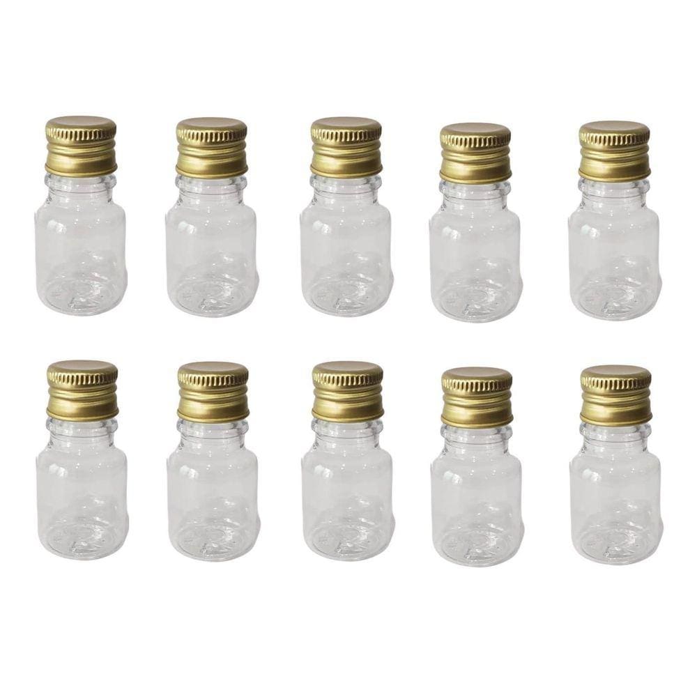 Kit 100 Frascos Pet Plástico Redondo 10Ml Tampa Dourada