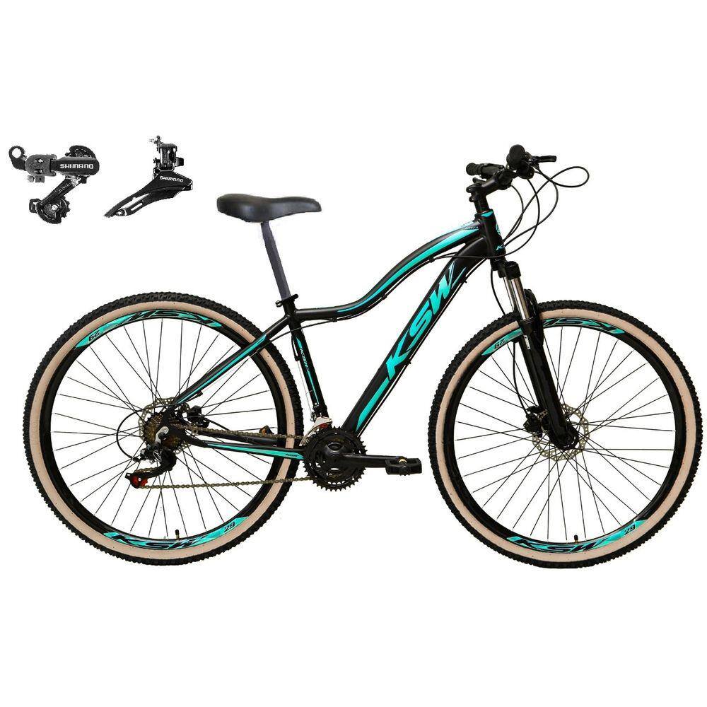 Bicicleta Feminina Aro 29 Ksw Mwza Alumínio 24v Câmbios Shimano Freio a Disco Garfo Suspensão - Preto/Azul