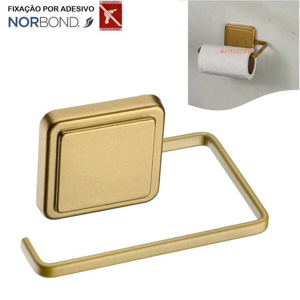Suporte Porta Papel Higiênico Banheiro Adesivo Dupla Face Dourado - 182DO Future