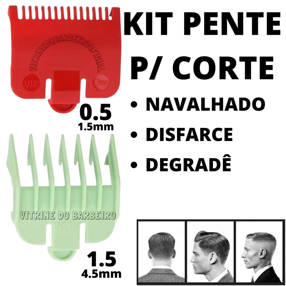 Kit Disfarce Com 2 Pentes Meia E Um E Meia P/ Máquina Kemei!