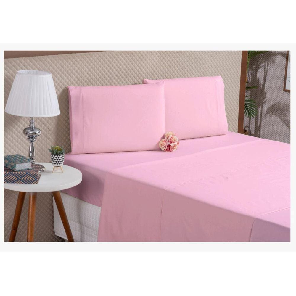 Lençol 4 Peças Algodão Casal Padrão Rosa Percal 180 Fios