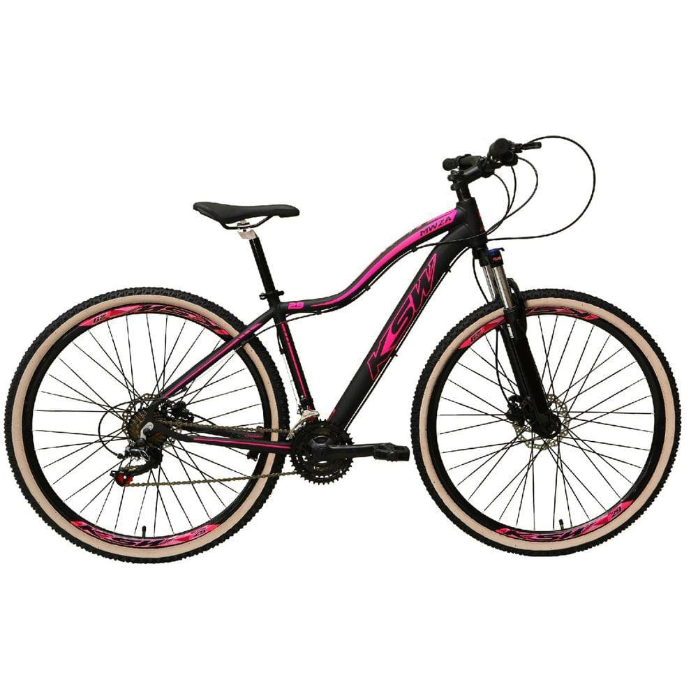 Bicicleta Aro 29 Ksw Mwza 24v K7 Câmbios Shimano Freio Hidráulico Garfo com Trava Pneu Faixa Bege - Preto/Rosa