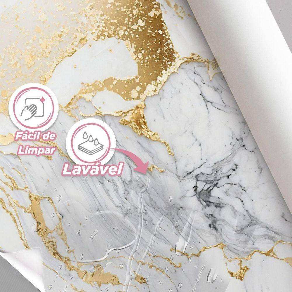 Papel De Parede Painel 3D Mármore Branco E Dourado 3M
