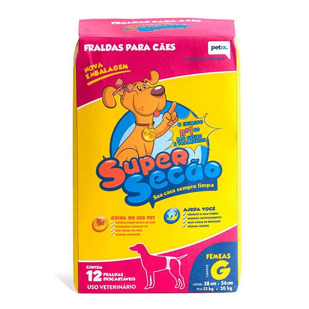 Fralda Descartável Petix Super Secão Fêmeas Cães G