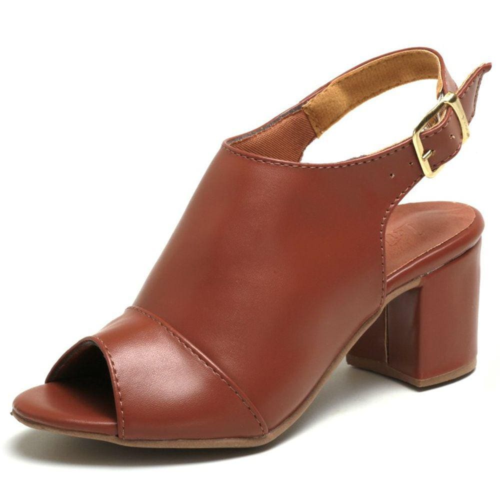 Sandalia Ankle Boot Em Veludo Salto Grosso Fivela Caramelo