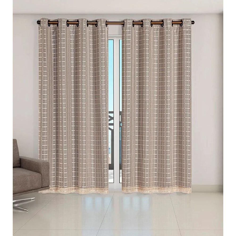 Cortina Voil Xadrez Sala, Quarto E Cozinha 6,00 X 2,80 Avelã