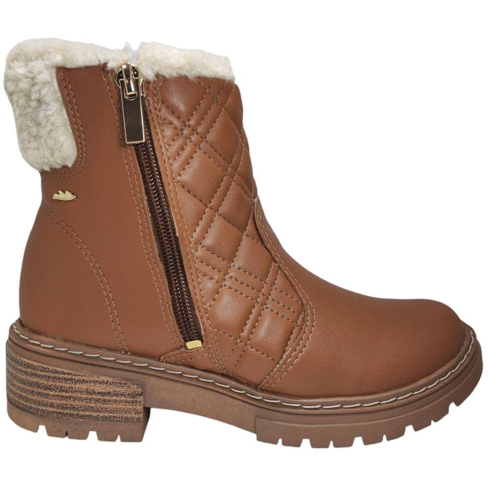 Bota Coturno Feminino Cano Curto Salto Bloco Baixo Forro em Pelo Dakota G8062