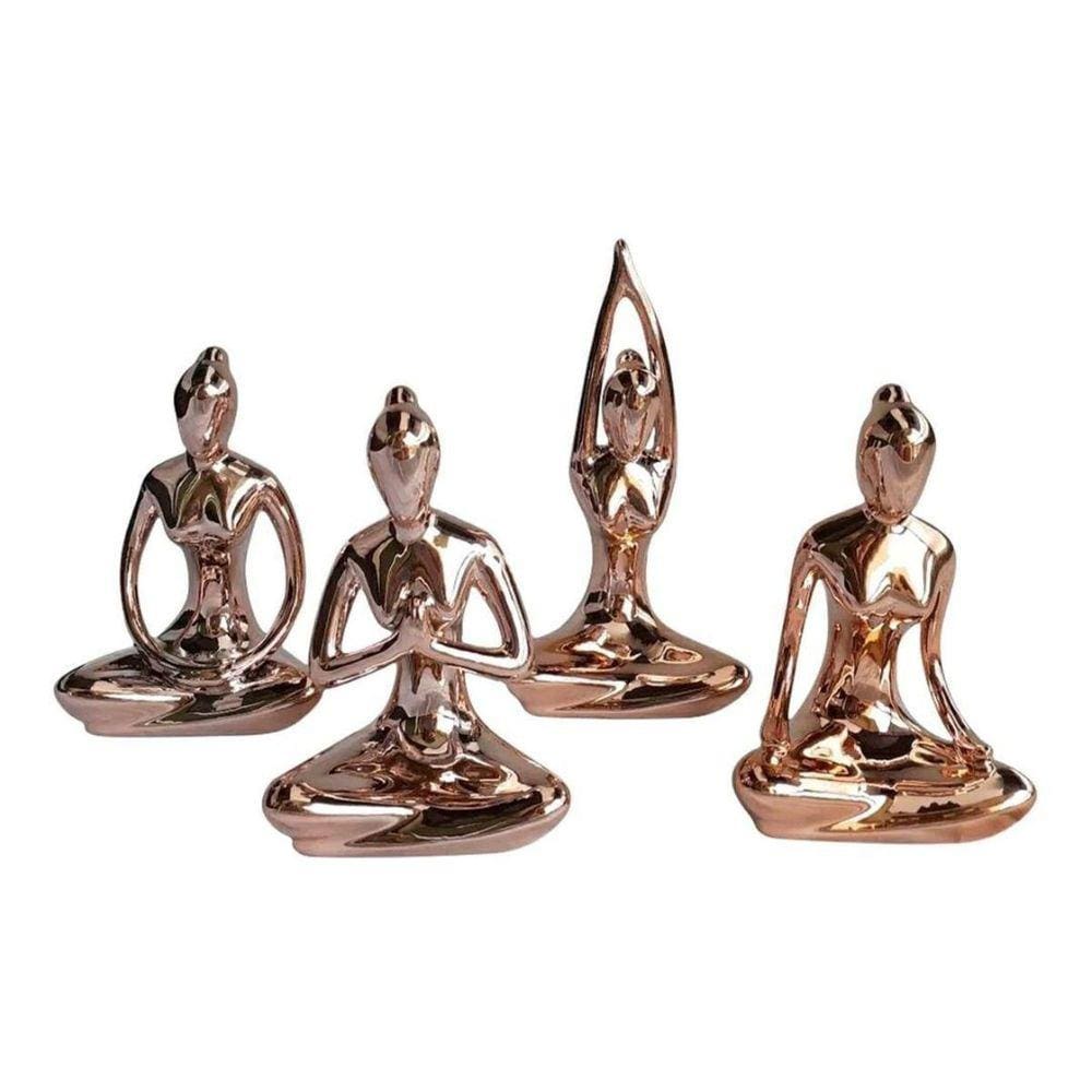 Kit 4 Estátuas Enfeite Decorativo Posições De Yoga Rosé Gold