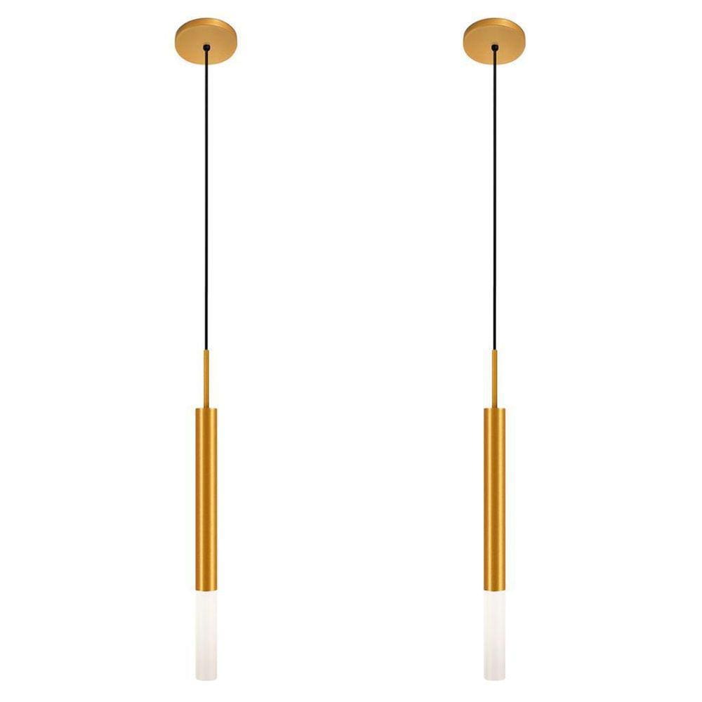 Kit 2 Luminárias De Teto Pendente Tubo Difusor Sala Dourado