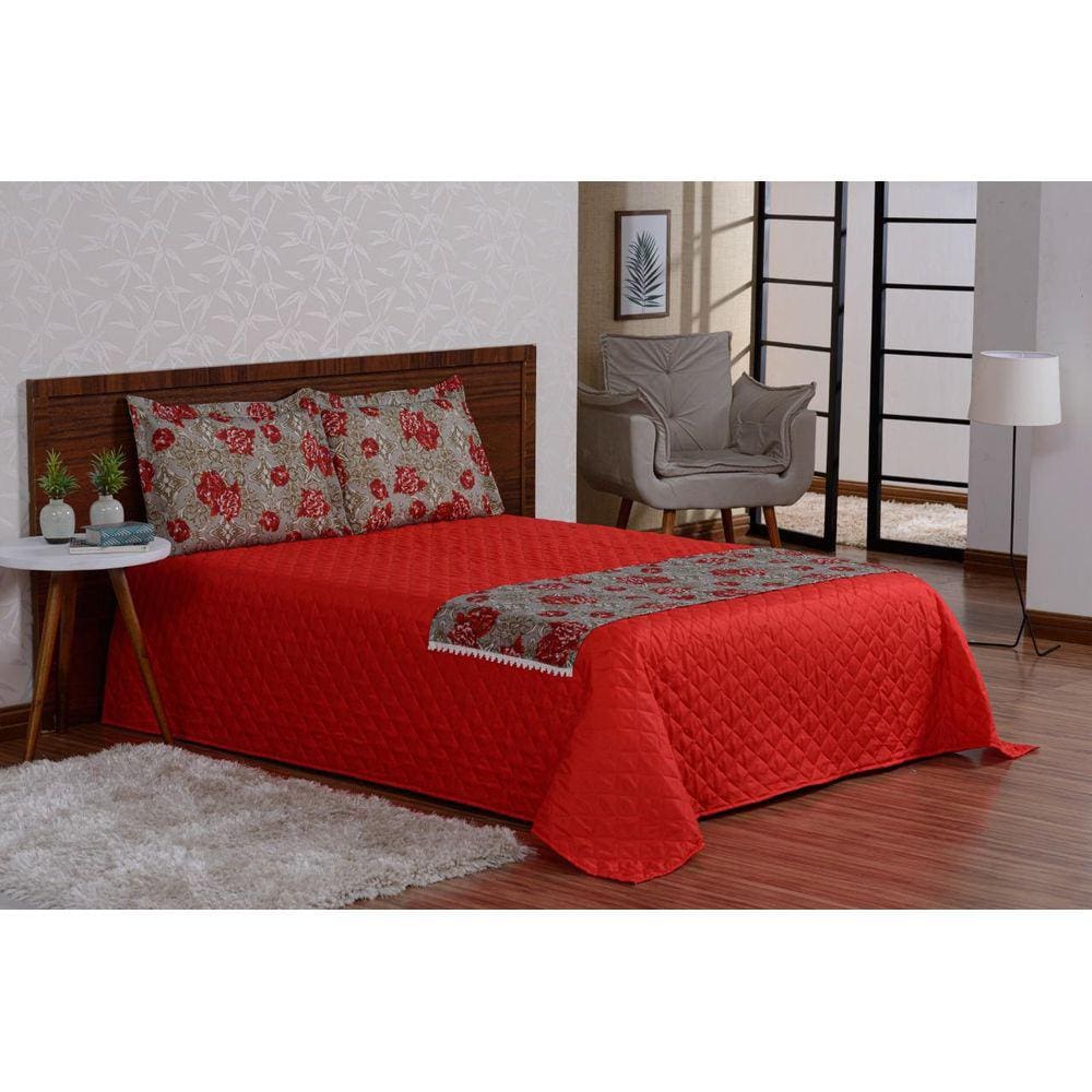 Jogo De Cama 5 Peças Valencia Floral Xale Algodão Casal