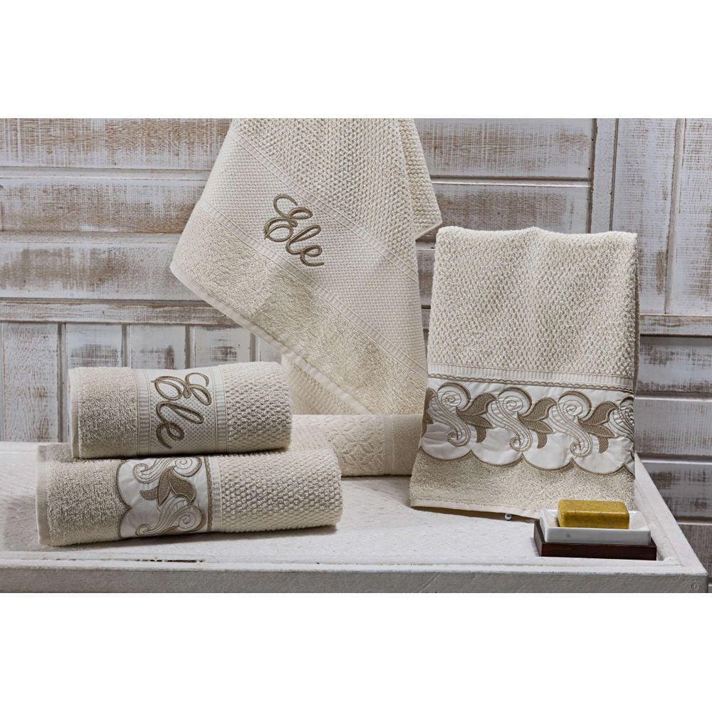 Jogo Banho Noblesse Luxo Bordado 5 Peças Palha E Caqui