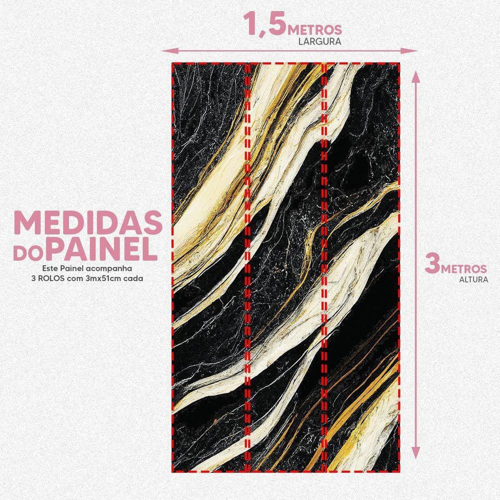 Papel De Parede Painel 3D Mármore Preto Branco Dourado 1,5M